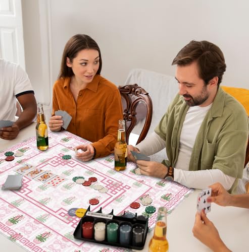 Pink Chinoiserie Christmas Mahjong Mat 31.5" x 31.5", Grandmillennial Christmas Non-Slip Noise Reduction Mahjong Table Cover Accessories Supplies for Dominoes Poker Card Board Tile Games Gifts - color: Grandmillennial Christmas