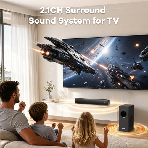 Sound Bar for Smart TV, Karaoke Sound Bar with Wireless Microphones, 2.1CH Soundbar with Subwoofer, BT 5.3 Surround Sound System for TV, Home Theater Soundbar Speakers with Bluetooth/ARC/AUX for Party