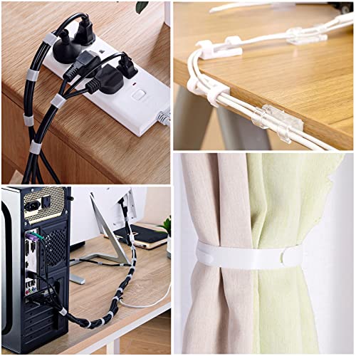 White Cable Management Organizer Kit 4 Cable Sleeve Split 311Pcs | 47Cable Clips 12Cord Clips Holder,22 Cable Ties, 20 adhesive Wall cable Tie, 200Fasten Cable Ties for TV Electronics - size: 322 PCS
