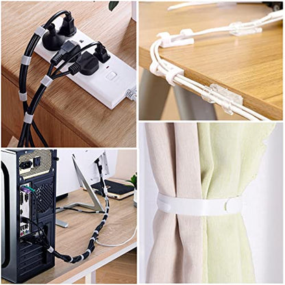 White Cable Management Organizer Kit 4 Cable Sleeve Split 311Pcs | 47Cable Clips 12Cord Clips Holder,22 Cable Ties, 20 adhesive Wall cable Tie, 200Fasten Cable Ties for TV Electronics - size: 322 PCS