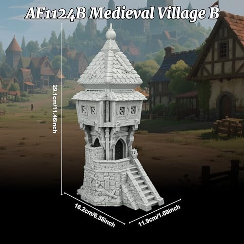 AUSPDICE RPG Scenery, 25mm Scale Unpainted TTRPG Medieval Village Building | 1:64 DND Terrain Building for Dungeons and Dragons, Tabletop Map Props, Fantasy Wargames and Miniature Games-AF1124B - color: Af1124b Medieval Village B