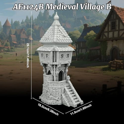 AUSPDICE RPG Scenery, 25mm Scale Unpainted TTRPG Medieval Village Building | 1:64 DND Terrain Building for Dungeons and Dragons, Tabletop Map Props, Fantasy Wargames and Miniature Games-AF1124B - color: Af1124b Medieval Village B