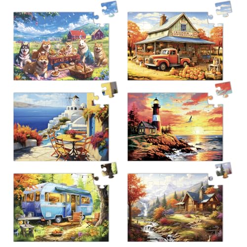 Yigney 6 Pack 36 Large Piece Jigsaw Puzzles for Seniors Alzheimer Product | for Elderly Dementia Activities Memory Game for Patients in Nursing Home with Storage Box - color: 36 Large Pieces
