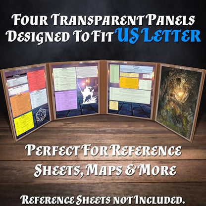 CASEMATIX DM Screen Faux Leather 8-Panel Deluxe GM Screen - Eight Panel Folding Game Master Screen with 2 Swinging Panels and Wet Erase Pockets for TTRPGs, Inserts Not Included, Brown - color: Brown
