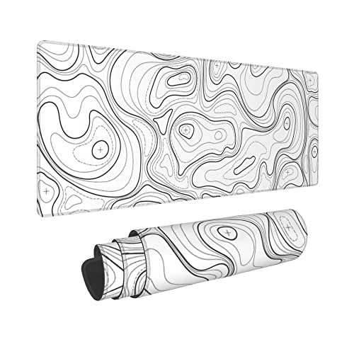 White Topographic Contour XL Gaming Mouse Pad Extended Long Large Mousepad with Stitched Edges Laptop Desk Pad Computer Keyboard PC Mouse Mat Nonslip Rubber Base for Company Office Gamer - color: White Topographic, size: 31.5" x 11.8"