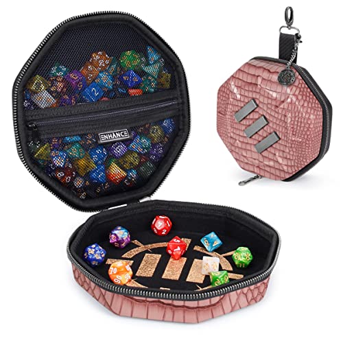 ENHANCE DnD Dice Tray and Case - Collector's Edition DnD Dice Holder for up to 150 D&D Shakers with Hard Shell Exterior and Protective Soft Interior - Rolling Tray Perfect for Game Night (Dragon Pink) - color: Dragon Pink