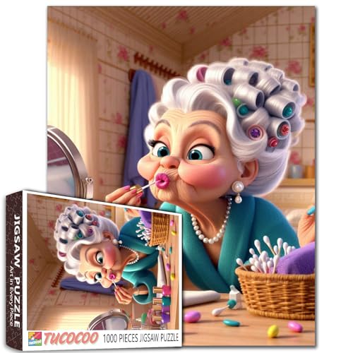 Old Lady Making Up Jigsaw Puzzles 1000 Pieces for Adults Fashionable Old Woman Puzzle Challenging for Adults Unique Home Decor Gifts Stress Relief Toys 20 x 27 Inches - color: Old Woman-a12