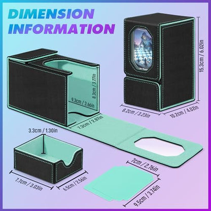 Card Deck Box for MTG Commander, Fits 100+ Double-Sleeved Cards Card Case | with Detachable Dice Tray, 2 Dividers, Removable lid, Trading Card Storage Box, Sturdy and Durable, Fits TCG/PTCG/Sports Card - color: Black and Cyan