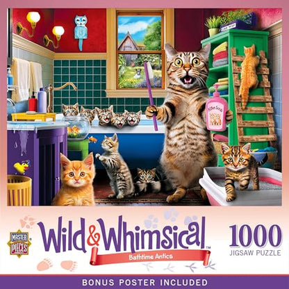 MasterPieces - 1000 Piece Jigsaw Puzzle, Bathtime Antics, Funny Animals, Activity for Adults, Family, Kids, Matte Finish, 19.25" x 26.75" - style: Bathtime Antics