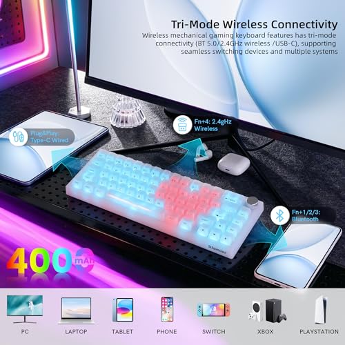 Womier Wireless 60% Gaming Keyboard with Dedicated Knob,Mechanical Keyboard | QMK/VIA Creamy Keyboard Tri-Mode Thocky Custom Jelly White Key Board, Hot Swappable Gasket Mount RGB for Win/Mac(Q61 V2) - color: White Jelly-Q61 V2