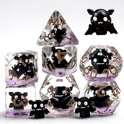 DND Resin Bat Dice Set, D&D Polyhedral Dice for Dungeons and Dragons RPG, MTG Role Playing Games D and D Dice 7pc D20 D12 D10 D8 D6 D4 - color: Bat