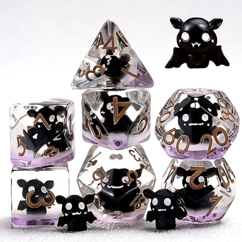 DND Resin Bat Dice Set, D&D Polyhedral Dice for Dungeons and Dragons RPG, MTG Role Playing Games D and D Dice 7pc D20 D12 D10 D8 D6 D4 - color: Bat