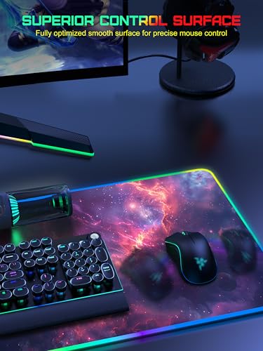 TopMade Wireless Charging Mouse Pad, RGB Gaming Mousepad, 35.4" x 15.8" Extra Large Waterproof Keyboard Desk Pad, Computer Desk Mat, Red Nebula (Includes 20W PD Power Adapter & 6.56ft Woven Cable) - color: RGB Red Nebula-35.4"x15.8"-with Adapter