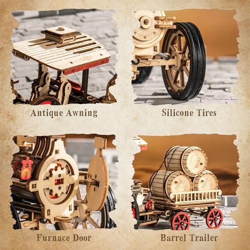 rowood 3D Wooden Puzzles for Adults, Steam Engine Car Model Kit, 1:28 Scale Mechanical Steam Locomotive Wooden Puzzle, 469PCS,Assembly Time 6H, Awesome Gifts for Adults
