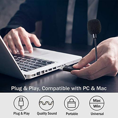 Mini USB Microphone for Laptop and Desktop Computer, with Gooseneck & Universal USB Sound Card, Compatible with PC and Mac, Plug & Play, Ideal Condenser Mic for Remote Work, Online Class | Universal USB Sound Card, Plug & Play, Flexible Gooseneck, Ideal C