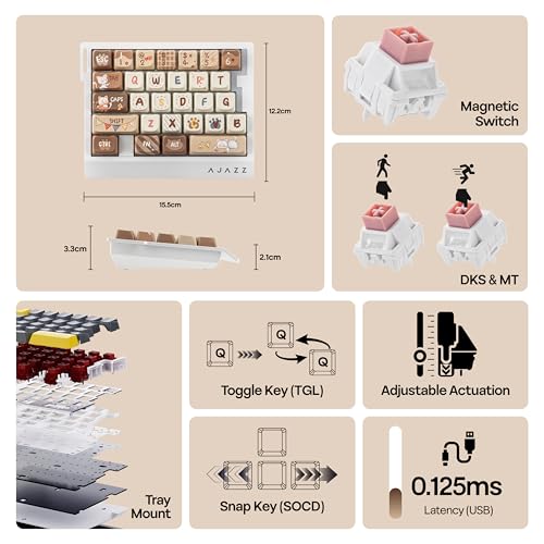 MechLands AJAZZ AK029 One Handed Gaming Keyboard, 8Khz Polling, 29 Keys Rapid Fast Wired Keyboard, SOCD & DKS, Magnetic Switch, Adjustable Actuation, RGB Backlits, Aluminum Plate (White Brown) - color: White Brown