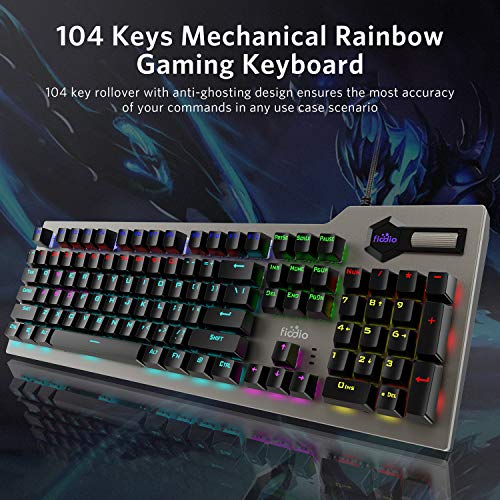 Mechanical Gaming Keyboard, Wired RGB Rainbow Backlit with Blue Switches, Ergonomic Standard Keyboard for PC Gaming
