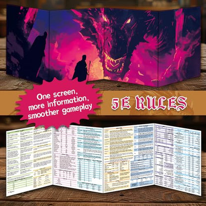 Byhoo 2 PCS DM Screen for D&D 5E with 2 Immersive Themes，Waterproof Reusable Surface, Tri-Fold Portable Design Folds to Approx. A4 Size DND Accessories Compatible with Players Handbook - style: Planar Realms - 2PCS: Inferno Gale&Oneiric rift
