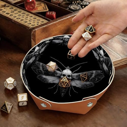 2Pcs PU Dice Holder Folding for RPG DND Table Games, Dice Trays Storage Box Portable Folding Rolling Dice Tray, Moth Skull Black - color: Multi 7