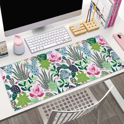 Extensive Gaming Mouse Mat - Succulents & Cacti Design, 31.5 x 11.8 - Non-Slip Base & Stitched Edge - color: Succulents and Cactuses