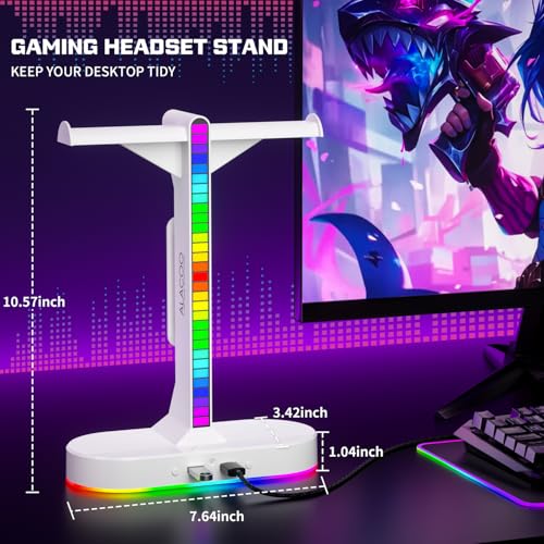 Cool RGB Headphone Stand with Charging Station - Sleek Dual Headset Holder, 3 USB Ports & 3.5mm Audio, 8 Light Modes | Ultimate Gaming Gift for Men, Boyfriend, Teen Boys - Modern White Design - color: White
