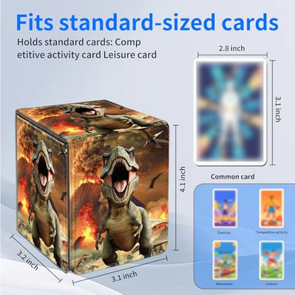 for MTG Deck Box, Commander Deck Case Fits 100 Double Sleeved Cards, PU Leather Storage Box, Compatible with Magic/TCG/PTCG/EDH/Sport Cards,Dinosaur - color: Dinosaur