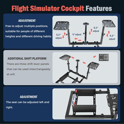 Gazzyt Flight Simulator Cockpit with Red Race Seat Compatible with Logitech X52, for Thrustmaster,for Hotas Honeycomb Warthog,Not Included Throttle and Joystick