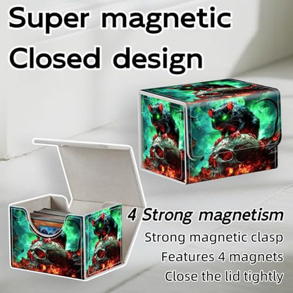 Trading Card Storage Box, Holds 100+ for MTG Cards, Premium PU Leather with Magnetic Closure, Black Rat On A Skull Durable Deck Box for Magic the Gathering, Trading Card Games - color: Black Rat On A Skull
