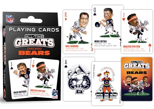 MasterPieces NFL Chicago Bears Playing Cards, Officially Licensed All Time Greats Deck, Premium Team Collectible for Game Night, Poker Play, Tailgate Use, Display Set, Chicago Bears Gifts for Men - style: Chicago Bears