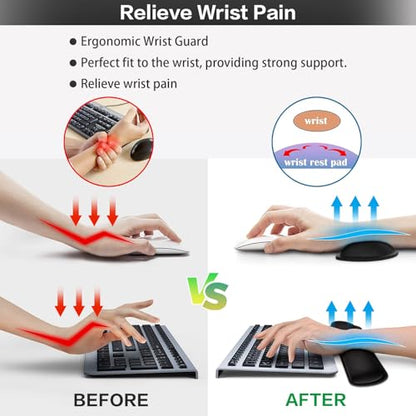 Mouse Pad Black, Mouse Pad with Wrist Rest, 4-in-1 Large Mousepad+Keyboard Wrist Rest+Mouse Pad Wrist Support+Cup Pad Set,Ergonomic Anti-Slip,Memory Foam Desk Mat for Home Office Gaming(35.4×15.7in) - color: Black