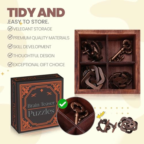 Metal Brain Teaser Puzzles for Adults Teens - Brain Teaser Puzzles with Wooden Box 3D Puzzle Game Toys for Adults Teens - Unlock Interlocking Puzzle Adults Teens IQ Education Smart Toys - color: Style C