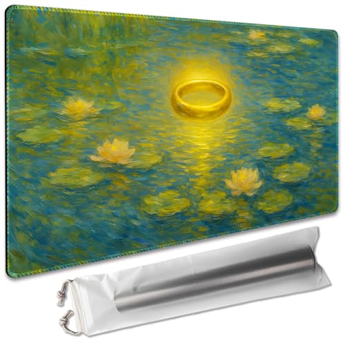 Board Game 14x24in MTG Playmat Compatible for OCG CCG RPG TCG Playmats (Golden Halo in Water) - color: Golden Halo in Water
