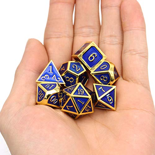 Haxtec Gold Navy Blue Metal DND Dice Set Enamel D&D Dice with Leather Dice Bag Compatible with Dungeons and Dragons Gamer Gift for DND Lovers TTRPG Players DM Masters - color: Gold Navy Blue
