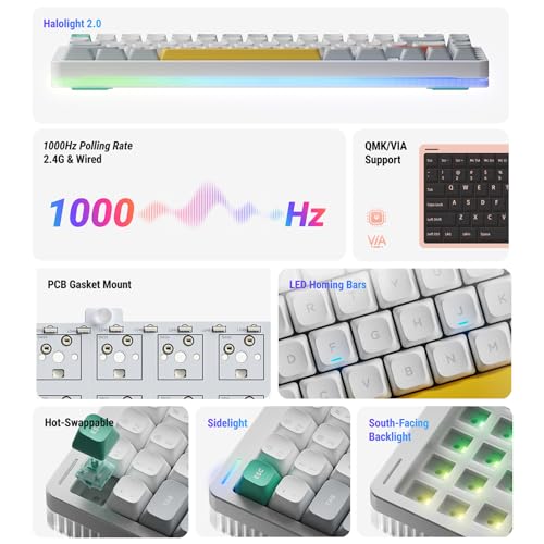 nuphy Halo75 V2 Mechancial Gaming Kyeboard,75% Wireless Hot Swappable Bluetooth Keyboard,83 Kyes RGB Backlit Keyboard,Support Bluetooth/2.4GHz/USB-C-White Blush Switch - color: White, size: Blush (42gf)