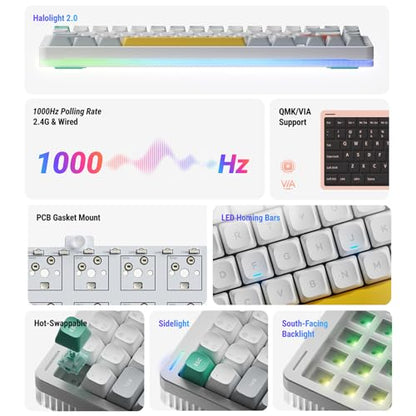 nuphy Halo75 V2 Mechancial Gaming Kyeboard,75% Wireless Hot Swappable Bluetooth Keyboard,83 Kyes RGB Backlit Keyboard,Support Bluetooth/2.4GHz/USB-C (White, Lemon (55gf)) - color: White, size: Lemon (55gf)
