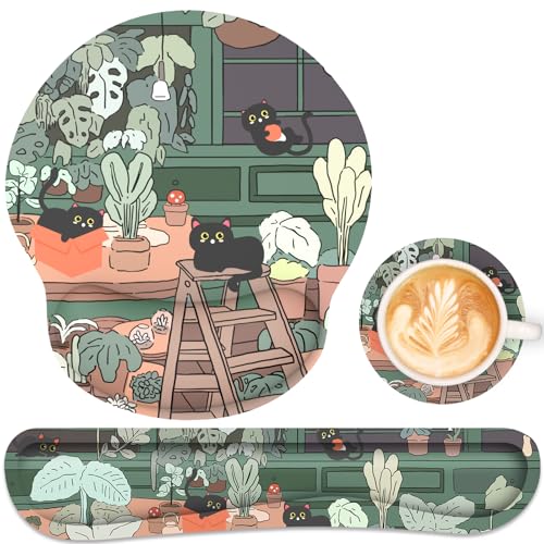 Ergonomic Mouse Pad with Wrist Rest and Keyboard Wrist Rest, Mousepad and Wrist Rest for Computer Keyboard, Pain Relief, Non-Slip Rubber Base, Mouse Pad with Wrist Support for Gaming, Office, Cat - color: Cute Cat