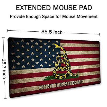 SSOIU Desk Mat,Large Mouse Pad 35.5" x 15.7" XXL Extended Gaming Mouse Pad Mat with Non-Slip Base Stitched Edge Mousepad for Computer,Office,Keyboard and Laptop - Don't Tread On Me American US Flag - color: Don't Tread on Me