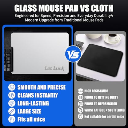 Glass Gaming Mouse Pad | 15.7x11.8 inches | Ultra-Smooth Micro-Etched Surface | Professional Esport Tempered Glass | Non-Slip Silicone Base | Equipped with a Portable Bag