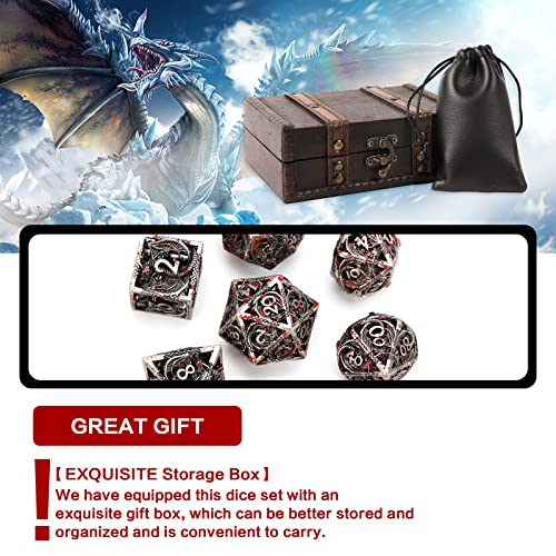 7pcs polyhedral Metal Dice Set DND,The New Hollow Pure Copper Process | DND Metal Dice Set,Used for Dungeon and Dragon Dice Games Role-Play RPG Explorer MTG Pioneer Game DND Dice Set - color: Black Red