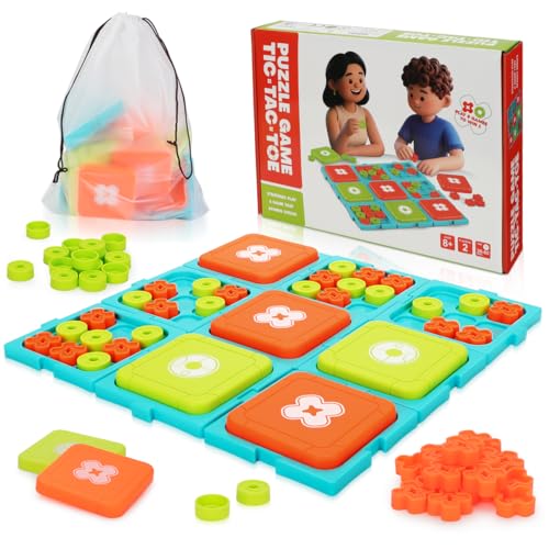 Tic Tac Toe Game for Kids & Adults Ages 6+, 9-in-1 Detachable Board, 2 Game Modes, 15-Min Games, Portable Travel Family Board Game with Storage Bag, XO Strategy Gift for Boys Girls BPA-Free