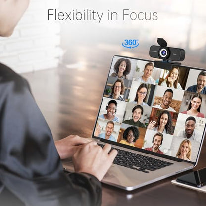 1080P HD Webcam with Noise-Canceling Mic, Auto Light Correction, Privacy Cover and Wide Angle Lens, Plug & Play USB Camera for Laptop/Desktop/PC/Mac, Compatible with Zoom/Skype/Teams/Streaming Black