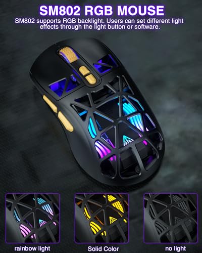 SOLAKAKA SM802 Wireless Gaming Mouse,10000 DPI,Tri-Mode Wired/BT 5.0/2.4GHz Wireless Mouse with Side Button, RGB Programmable Macro Mouse for Laptop (Black) - color: 1-black, size: SM802