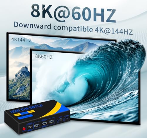 DP HDMI KVM Switch 2 Monitors 2 Computers Display Port | 8K@60HZ, DP and HDMI KVM Switches,USB3.0 with USB C - size: 2 PC 2 Monitor-8K Black