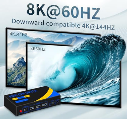 DP HDMI KVM Switch 2 Monitors 2 Computers Display Port | 8K@60HZ, DP and HDMI KVM Switches,USB3.0 with USB C - size: 2 PC 2 Monitor-8K Black