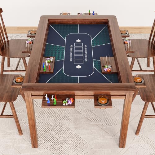 Board Game Table with Removable Table Top, 54” x 31” Play Area, Gaming and Dining Table with 2 Play Mats, Detachable Cup Holders and Trays for 6 Players, for Card, DND and Poker, Walnut - size: REC w/Two Mats