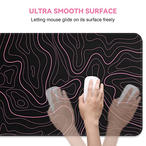 DIGSOM Gaming Mouse Pad, Black with Red Topographic Line, 31.5x11.8in | XL Mouse mat, Smooth surface, Anti-slip rubber base, For keyboard and mouse, For home and office use - color: Red Topographic