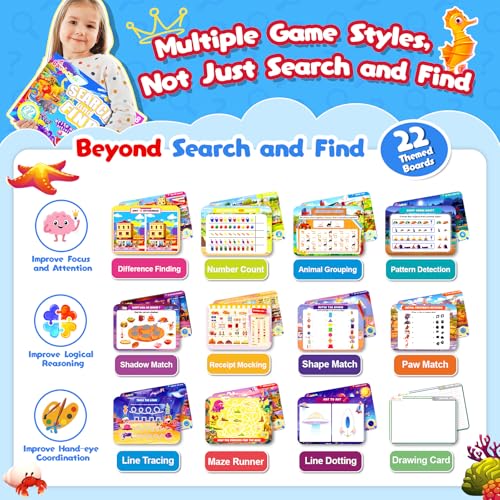 Baobrava Search and Find Game Books, Flash Cards, Preschool Learning Activities for Kids Age 3-8, Travel Games Toys for Road Trip Car Airplane, Educational Seek Activity Birthday Gifts for Boys Girls - style: Search and Find Book Game