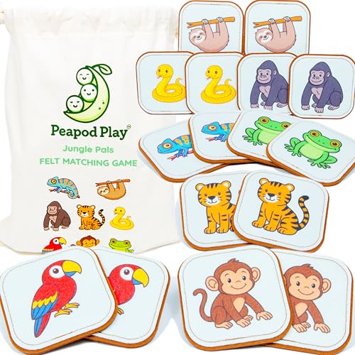 Felt Jungle Matching Game for Toddlers – Wild Animal Memory Game & Flash Cards – Soft and Safe for Ages 1+ – Montessori Preschool Learning Activity – Educational Jungle Toy for Boys & Girls - color: Jungle