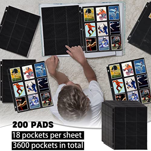 Crtiin 3600 Pockets Card Binder Sleeves 18 Trading Card Binder Pages Double Sided 200 Pages Protectors for Business Sports