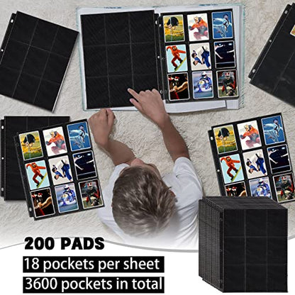 Crtiin 3600 Pockets Card Binder Sleeves 18 Trading Card Binder Pages Double Sided 200 Pages Protectors for Business Sports